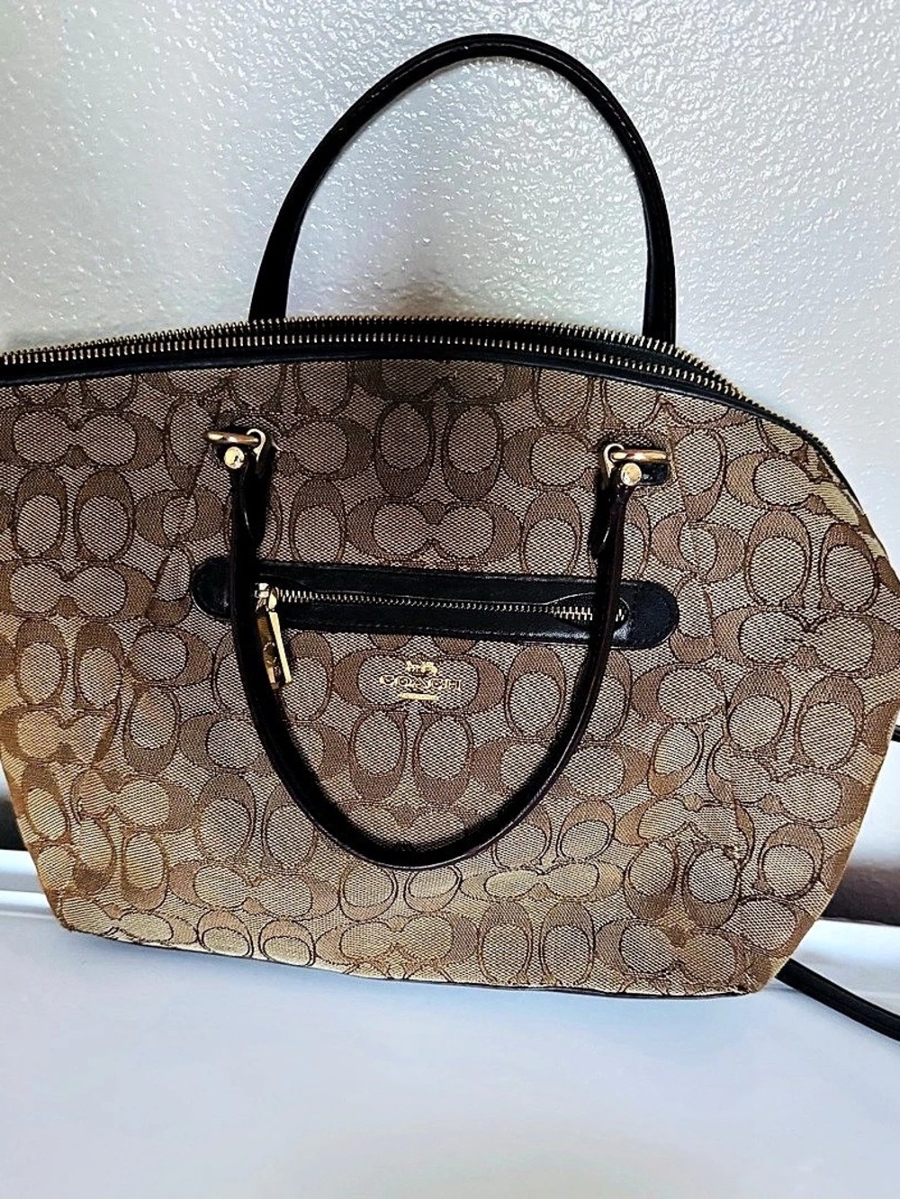 Coach Zip Top Tote In Signature Canvas Brown